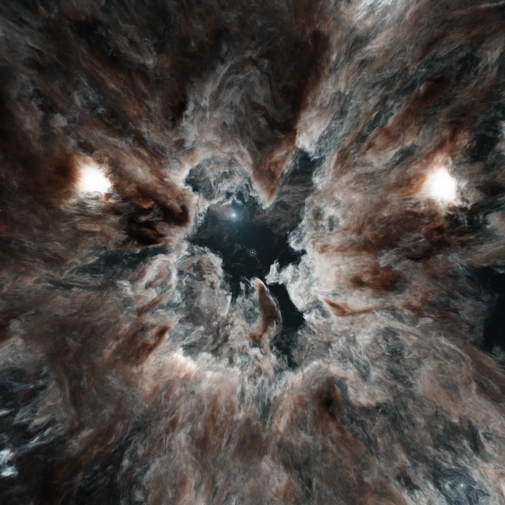 Collapsing nebula with a shining star in the center